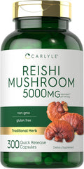 Carlyle Reishi Mushroom Supplement 5000mg | 300 Capsules | Non-GMO Gluten Reishi Mushroom Extract