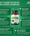 Zazzee Extra Strength Organic Sea Moss Complex, 1700 mg, 100% Organic Ingredients, 120 Vegan Capsules, with Organic Bladderwrack and Organic Burdock Root, Vegan, Non-GMO and All-Natural
