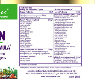 Paradise Herbs | Earth's Blend Quercetin | Superfood Immune Formula | Nature's C Organic Veggie Berry Blend | Probiotics | Adaptogens | Vegan | NON-GMO | Gluten | 90 Vegetarian Capsules