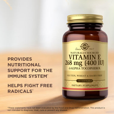 Solgar Vitamin E 268 Mg (400 Iu) 100 Softgels Naturally-Sourced Vitamin E As D-Alpha Tocopherol - Gluten Free Dairy Free - 100 Servings