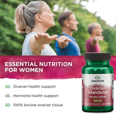 Swanson Ovarian Glandular Supplement - Women's Glandular Health and Balance Support - Premium Bovine Tissue - 60 Capsules 250mg Each (4 Pack)