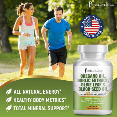 Jb Wellness Oregano Oil 6000Mg Garlic Extract 4000Mg Olive Leaf 3000Mg With Astragalus - Immune Support & Digestive Health Supplement For Women And Men - 60 Count