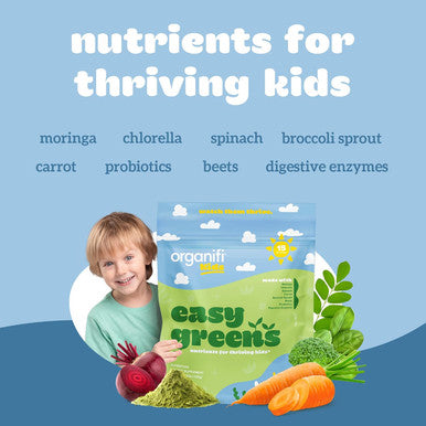 Organifi Kids: Easy Greens - Probiotics For Kids Made With A Delicious Blend Of Vegetables And Superfoods - Plant-Based, Vegan, And No Gluten, Dairy, Or Soy, 15 Servings