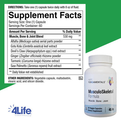 4Life Musculoskeletal Formula - Devil s Claw Turmeric Gotu Kola & Alfalfa for Bone Joint Muscle & Connective Tissue Health - Supports Muscle Repair & Immune Function - 60 Veggie Capsules