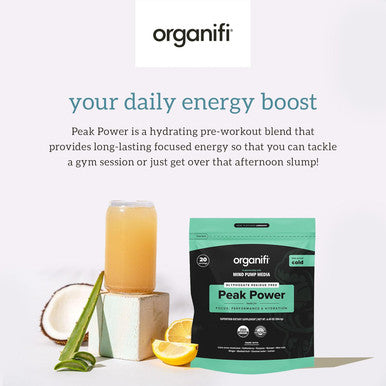 Organifi Peak Power, Pre Workout Powder To Support Hydration, With Lion'S Mane And Guayusa
