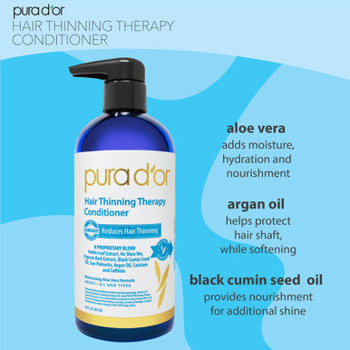 PURA D'OR Hair Thinning Therapy Shampoo & Conditioner 2-Piece System for Prevention, Infused with Premium Organic Argan Oil, Biotin & Natural Ingredients For All Hair Types, Men & Women