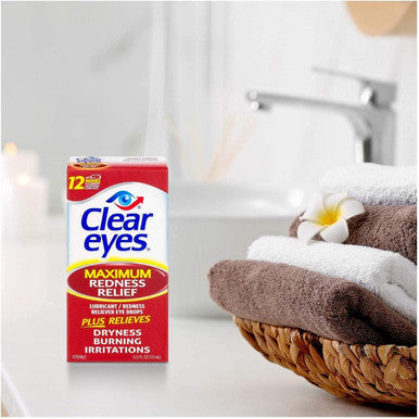 Clear Eyes Maximum Redness Relief Eye Drops | Relieves Drying, Burning & Irritations | 0.5 Ounce per Box | 6 Boxes Total