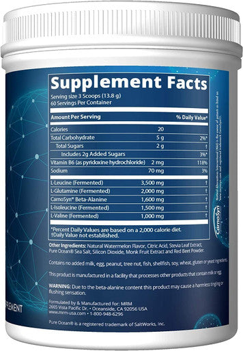 MRM BCAA+G RELOAD Post-Workout Recovery - Watermelon, 840g - 60 Servings Per Container