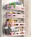 4-Pack Magnetic Spice Rack for Refrigerator with Hooks, Pink | Strong multipurpose magnetic shelf for kitchen & bathroom organization. Includes 4 removable hooks for hanging items.