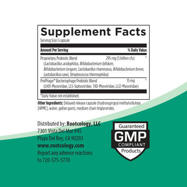 Rootcology Microphage - Four-Phage Bacteriophage Formulation + Seven Strains Of Probiotics To Promote Healthy Gastrointestinal
