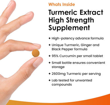 Turmeric Tablets 2600Mg High Strength With Black Pepper & Ginger (6 Months Supply) Active 95% Turmeric Curcumin Supplements 365 Tablets Not Capsules, Vegan, Uk Made By Leaf