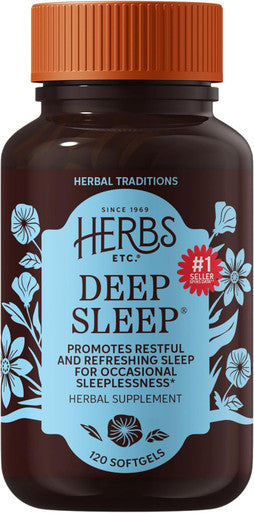 Herbs Etc. Deep Sleep Softgels Holistic Bedtime Supplement for Calming Sleep Aid Chamomile Lemon Balm Extract & Passionflower