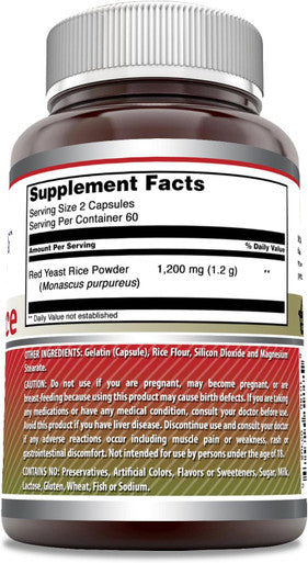 Amazing Nutrition Formulas Red Yeast Rice 1200mg Per Serving 120 Capsules Supplement (Non-GMO Gluten )