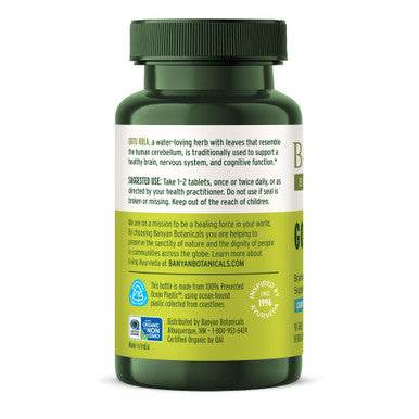 Banyan Botanicals Gotu Kola (Centella Asiatica) Organic Adaptogen & Nootropic Brain Support Supplement For Healthy Memory & Concentration* 90 Tablets Fairly Traded Sustainably Sourced Vegan