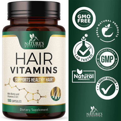 Hair Growth Vitamins with Biotin Vitamin E & C Support Thicker Hair, Premium Vegetarian, Non-GMO, for Stronger, Beautiful Skin, Hair & Nails, Hair Growth Supplement (90 Day Supply) 180 Capsules