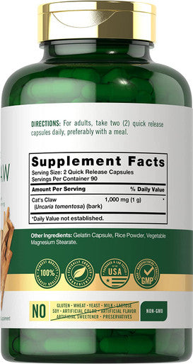 Carlyle Cat's Claw Capsules 1000mg | 180 Count | Uncaria Tomentosa | Non-GMO, Gluten Free Supplement | by Carlyle