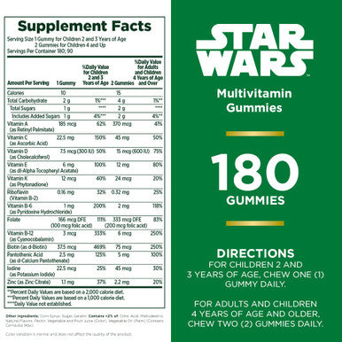 Nature's Bounty Star Wars Kids Gummy Multivitamin Natural Strawberry & Raspberry Flavored Non-Gmo 180 Gummies