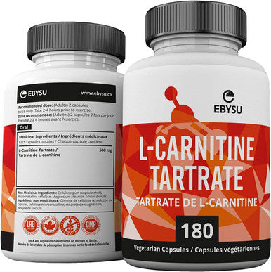 EBYSU L-Carnitine L-Tartrate Supplement - 180 Capsules - Workout Support Supplements (500mg)