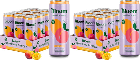 Bloom Nutrition Sparkling Energy Drink Minis, Raspberry Lemon & Strawberry Watermelon, 7.5oz 12 Pack