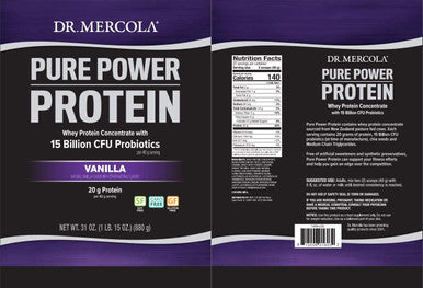 Dr. Mercola Pure Power Protein Powder, Vanilla, 31 oz (1 IB. 15 oz.) (880 g), 22 Servings, BCAA, Natural Sweeteners Only, Non GMO, Soy , Gluten
