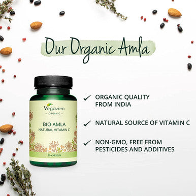 Organic Amla VegaveroÃƒâ€šÃ‚Â® | with 50% Vitamin C for Immune System* | The Only One with Extract & Powder: Higher Bioavailability | NO Additives | 100% Vegan | Ayurveda | 120 Capsules