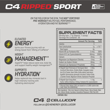 C4 Ripped Sport Pre Workout Powder Fruit Punch | NSF Certified for Sport + Sugar Free Preworkout Energy Supplement for Men & Women | 135mg Caffeine + Weight Loss | 30 Servings