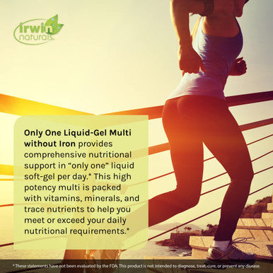Irwin Naturals Only One Liquid-Gel Multi - No Iron Daily Essential Vitamins, Minerals, Antioxidants, Omega-3 & Green Super Foods - 60 Liquid Softgels