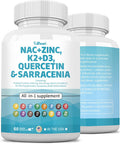 Nac Supplement N-Acetyl Cysteine 1000Mg Vitamin D3 K2 Zinc Quercetin 1000Mg Sarracenia Purpurea 1000Mg With Elderberry Holy Basil Bee Propolis Bromelain L-Lysine For Men And Women,60 Count