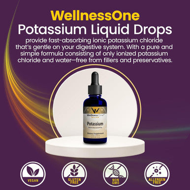 Wellnessone Ionic Potassium Supplement - Potassium Chloride Drops For Fast Absorption - Boost Immune System & Muscle Function - Usa Tested, Vegan, Non-Gmo, Gluten Free, Unflavored, 1.67 Fl Oz