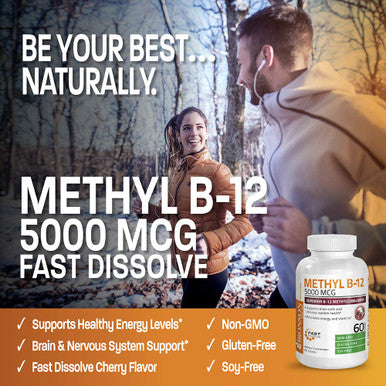 Bronson Methyl B12 5000 Mcg Vitamin B12 Methylcobalamin Energy & Brain Support 60 Lozenges