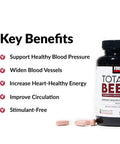 Force Factor Total Beets Pressure Support Supplement with s and Grapeseed Extract to Boost Nitric Oxide, Circulatory and Cardiovascular Vasodilator Heart Health Vitamins, 120 Count