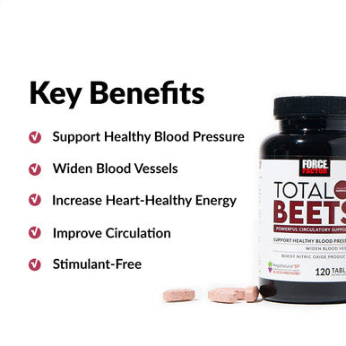 Force Factor Total Beets Pressure Support Supplement with s and Grapeseed Extract to Boost Nitric Oxide, Circulatory and Cardiovascular Vasodilator Heart Health Vitamins, 120 Count