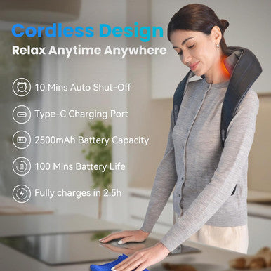 Comfier Cordless Neck Massager With Heat, 4D Kneading Neck And Shoulder Massager Deep Tissue, Shiatsu Neck Back Massager Pillow, 2 Heating Levels, Christmas Gifts For Mom Dad