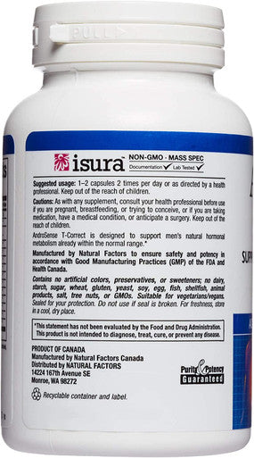 Natural Factors AndroSense TCorrect Supports Mens Hormonal Metabolism with Milk Thistle Turmeric and Lycopene 60 Capsules 30 Servings