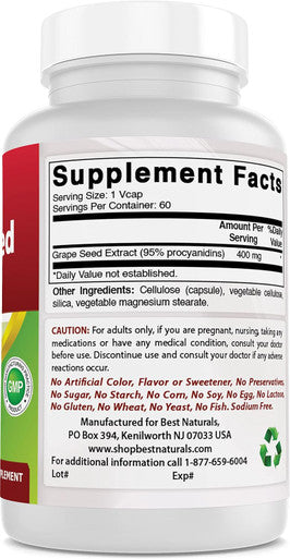 Best Naturals Grape Seed Extract 400 mg 60 Vcaps (60 Count (Pack of 3))