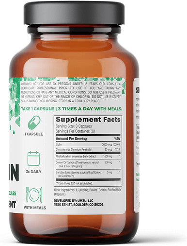 UMZU Sensolin Natural Blood Sugar Stabilizer Blood Sugar Metabolism Support Helps Regulate Blood Glucose Reduces Hangry Behavior Promotes Weight Loss with No Artificial Fillers