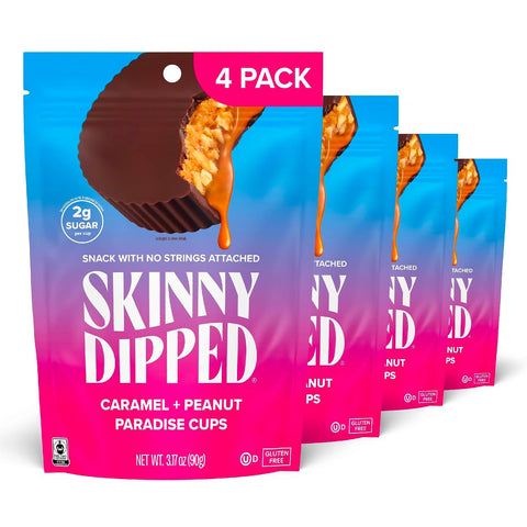 SkinnyDipped Dark Chocolate Coconut Almond Bites, Low Sugar Chocolate Coconut Bar, 3.17oz Resealable Bags, Pack of 4 (24 Bites Total)