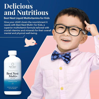 Best Nest Wellness Kids Liquid Multivitamin: Methylated Vitamins Whole Food Vegan B12 Gluten- Non-GMO Methylfolate Daily Liquid Vitamins for Kids with Immune Support -Strawberry Flavor 16oz