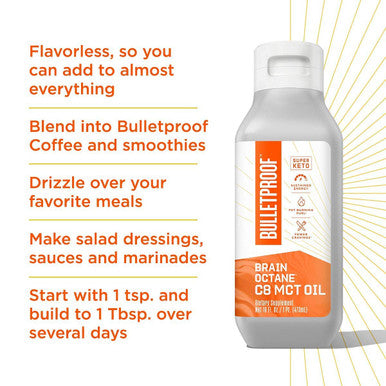 Bulletproof Brain Octane Premium C8 Mct Oil From Non-Gmo Coconuts, 14G Mcts, 14 Fl Oz, Keto Supplement For Sustained Energy, Appetite Control, Mental & Physical Energy, Non-Gmo, Vegan & Cruelty Free