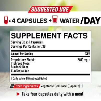 Irish Sea Moss Capsules 2400Mg W. Burdock Root & Bladderwrack - Irish Sea Moss Raw Organic, Organic Sea Moss, Seamoss Pills