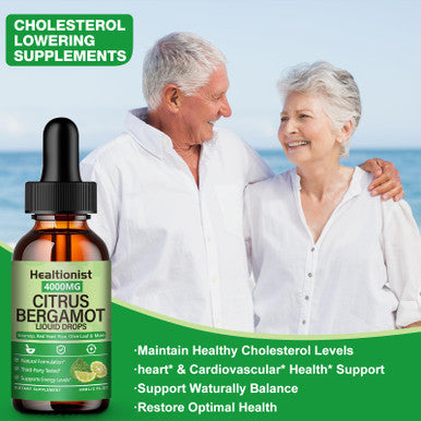 Healtionist 2 Packs 4000Mg Citrus Bergamot Liquid Drops - Cholesterol Lowering Supplement For Immune Support Anti-Aging Hight Cholesterol - Soursop Bitters Liquid High Absorption 4 Fl Oz