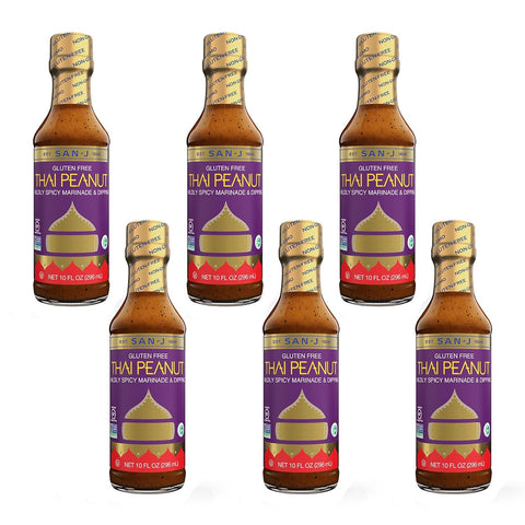 San-J - Spice of Life Variety Pack- Teriyaki, Orange Sauce, Szechuan, Thai Peanut - All Gluten Free Cooking Sauces - Non-GMO - 10 oz. Bottles - 4 Pack