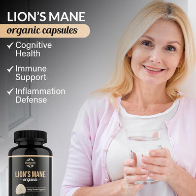 Bioyouth Organic Lions Mane Brain Support Dietary Supplement Premium Lions Mane Mushroom Extract - 90 Capsules