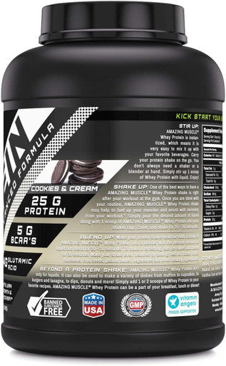 Amazing Nutrition Muscle 100% Whey Protein Powder Advanced Formula with Whey Protein Isolate Along with Ultra Filtered Whey Protein Concentrate (Cookie & Cream 5 Lb)