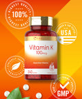 Carlyle Vitamin K 100 Mcg | 240 Tablets | Vegetarian, Non-Gmo, Gluten Free | Vitamin K Supplement