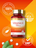Carlyle Vitamin K 100 Mcg | 240 Tablets | Vegetarian, Non-Gmo, Gluten Free | Vitamin K Supplement