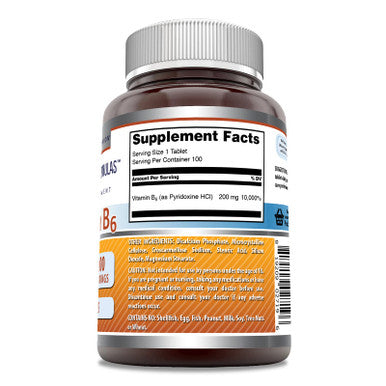 Amazing Formulas Vitamin B6 Pyridoxine 200Mg 100 Tablets Supplement | Non-Gmo | Gluten Free | Made In Usa