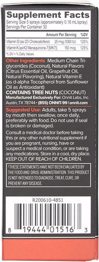 Onnit Labs Vitamin D3 Spray K2 Grapefruit 0.8 Fl Oz
