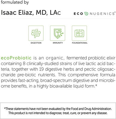 EcoProbiotic Probiotic and Prebiotic with 19 Digestive Herbs Microbiome and Gut Health Live Fermented Liquid Vegan Supplement Formula for Optimal Digestion Immunity 17 fl. oz