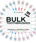 Avistar 120 Pack Bulk Toothbrushes W/Cover Caps Individually Wrapped Disposable Travel Toothbrush Value Size Long Lasting 3 Months Med-Soft Manual Teeth Brush Bristles 4 Colors (Red Green Blue Pink)